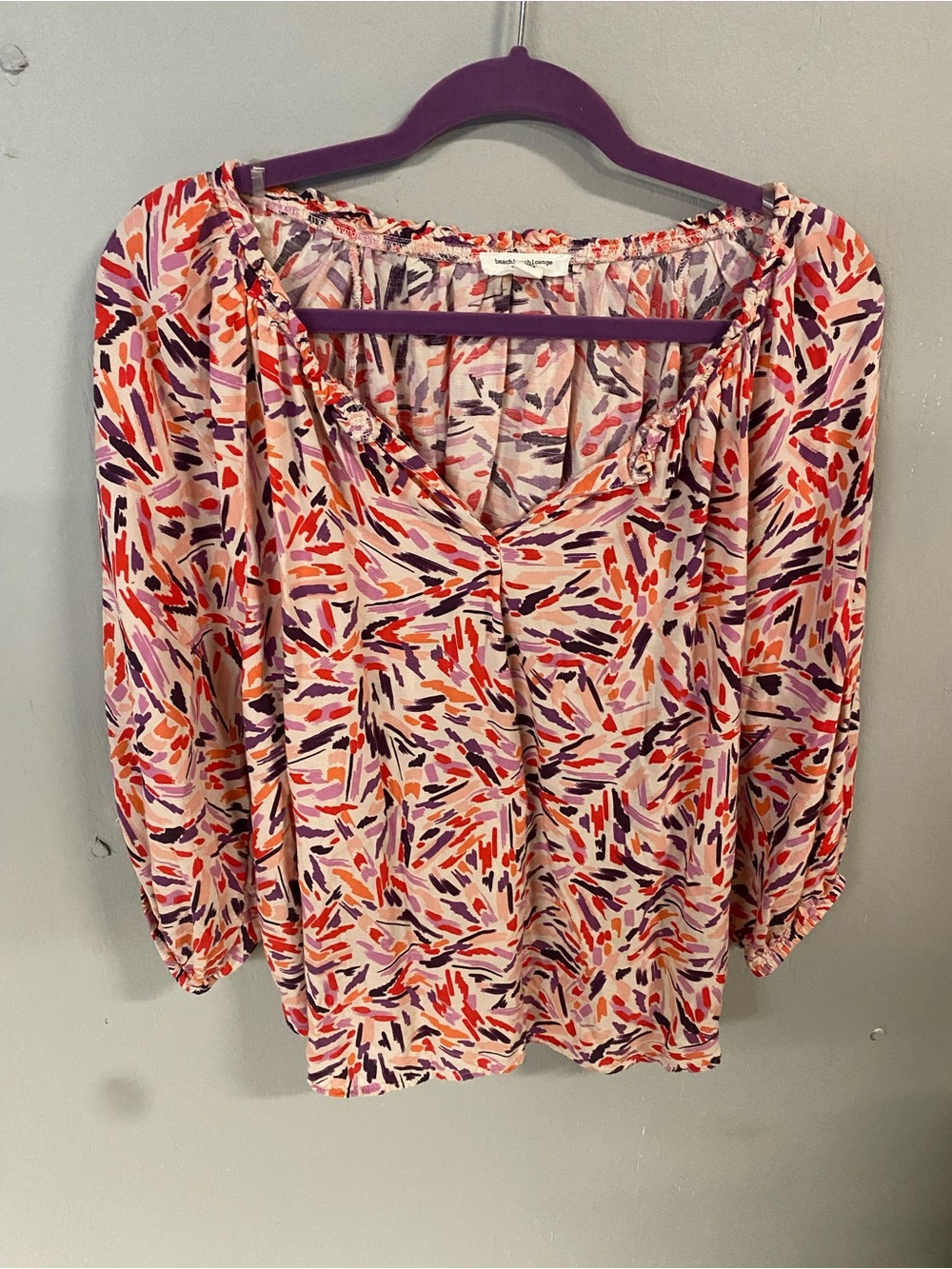 Beach Lunch Lounge Women's Pink Abstract Print Peasant Top